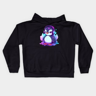 Cool Penguin With Headphones Kids Hoodie